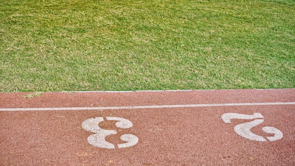 Professional running track showing lane three