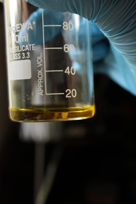 Scientific beaker with health oil
